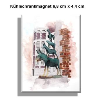 Kühlschrankmagnet Aquarell Maritim Kunst Druck Kunstdruck Bremen Bremer Stadtmusikanten Nordsee Souvenir Souvenirs